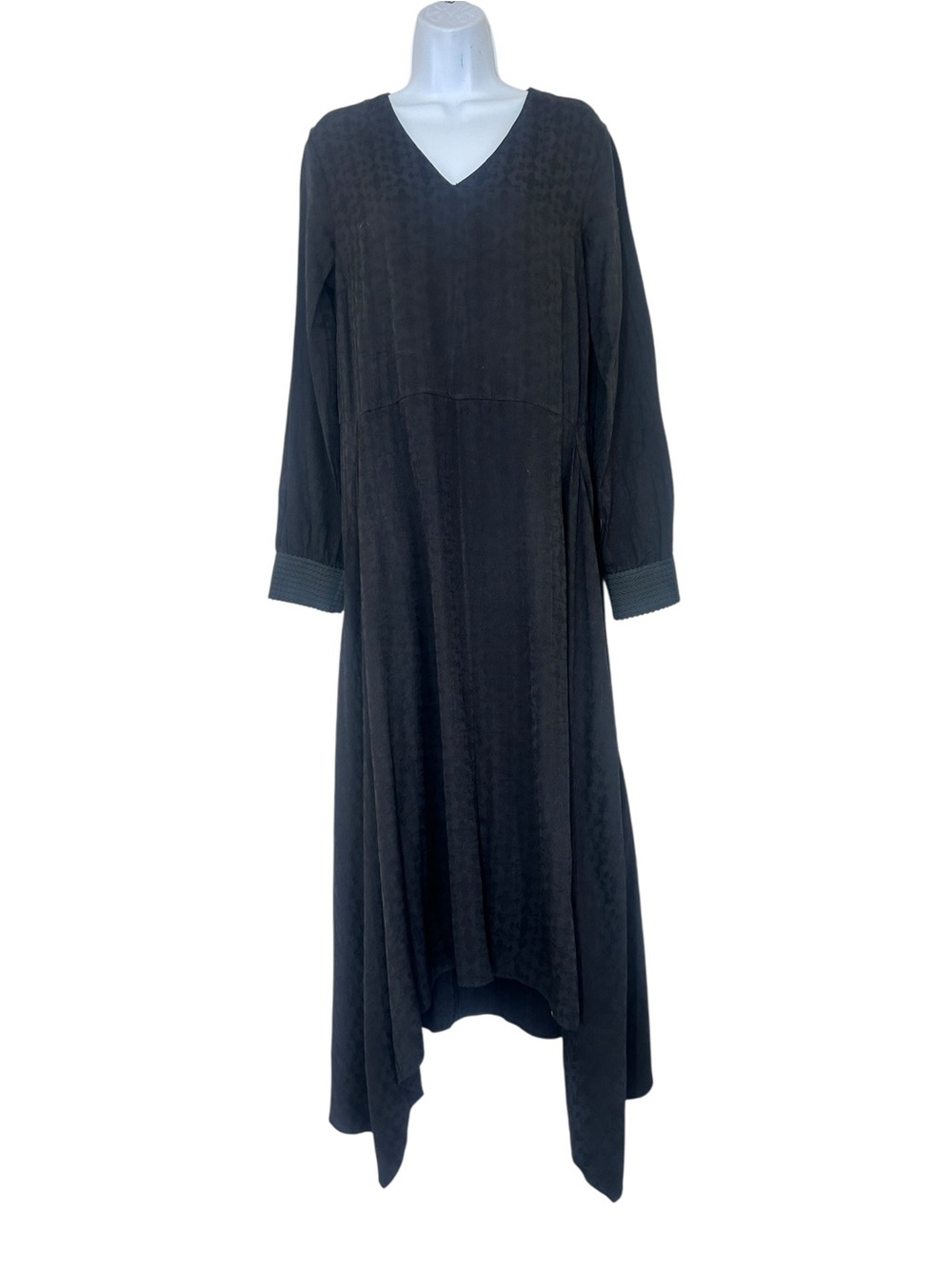 Ana Sousa Black Jacquard Long Sleeve Asymmetrical Hem Dress 10 Whimsigoth